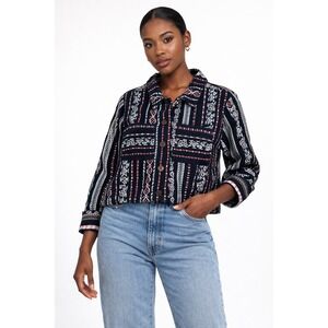Billabong Cropped Tribal Print Button Down‎ Shirt Jacket Navy Red White XS